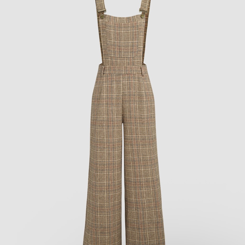 Cider Brown Plaid Flare Jumpsuit